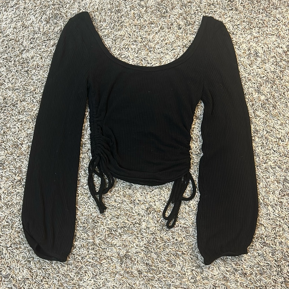 Altard State Cropped Long Sleeve Tie-Ruch side Sweater